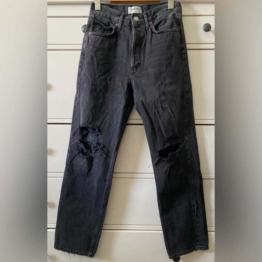 Agolde 90’s Jean Dark Denim Size 24 Distressed Button Fly 100% Cotton - Picture 3 of 8
